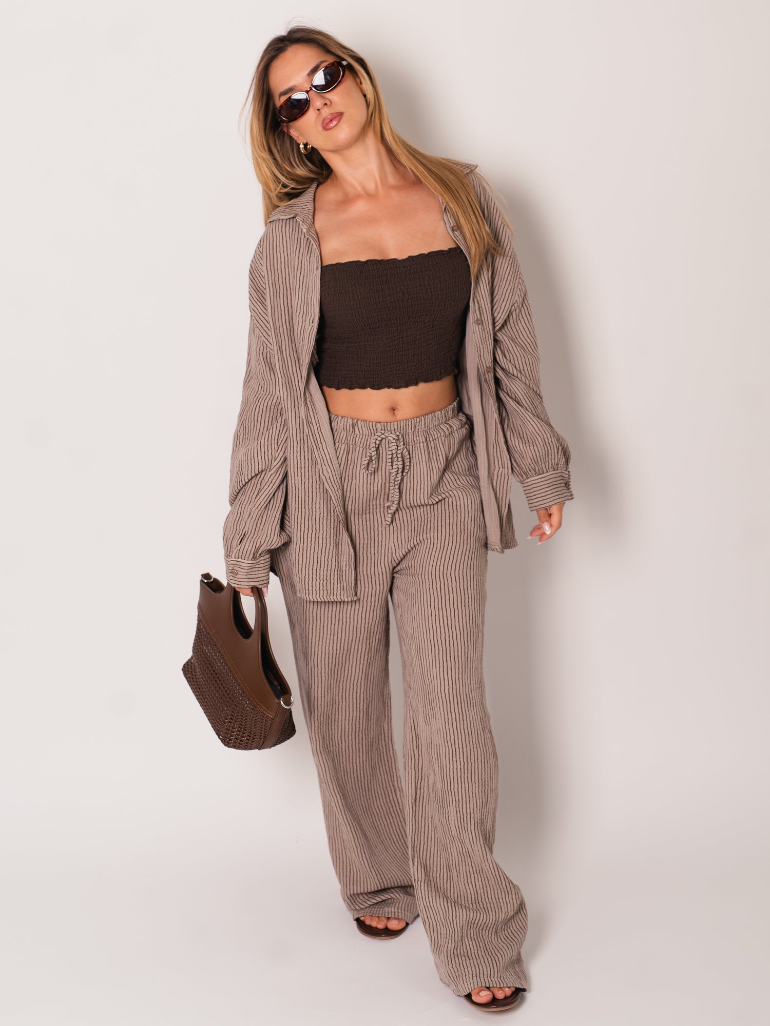 Beachy Musselin Hose -  Streifen/Braun/Taupe