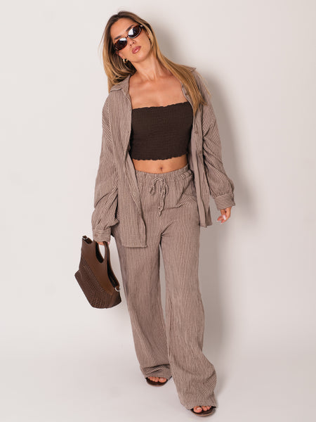 Beachy Musselin Hose -  Streifen/Braun/Taupe