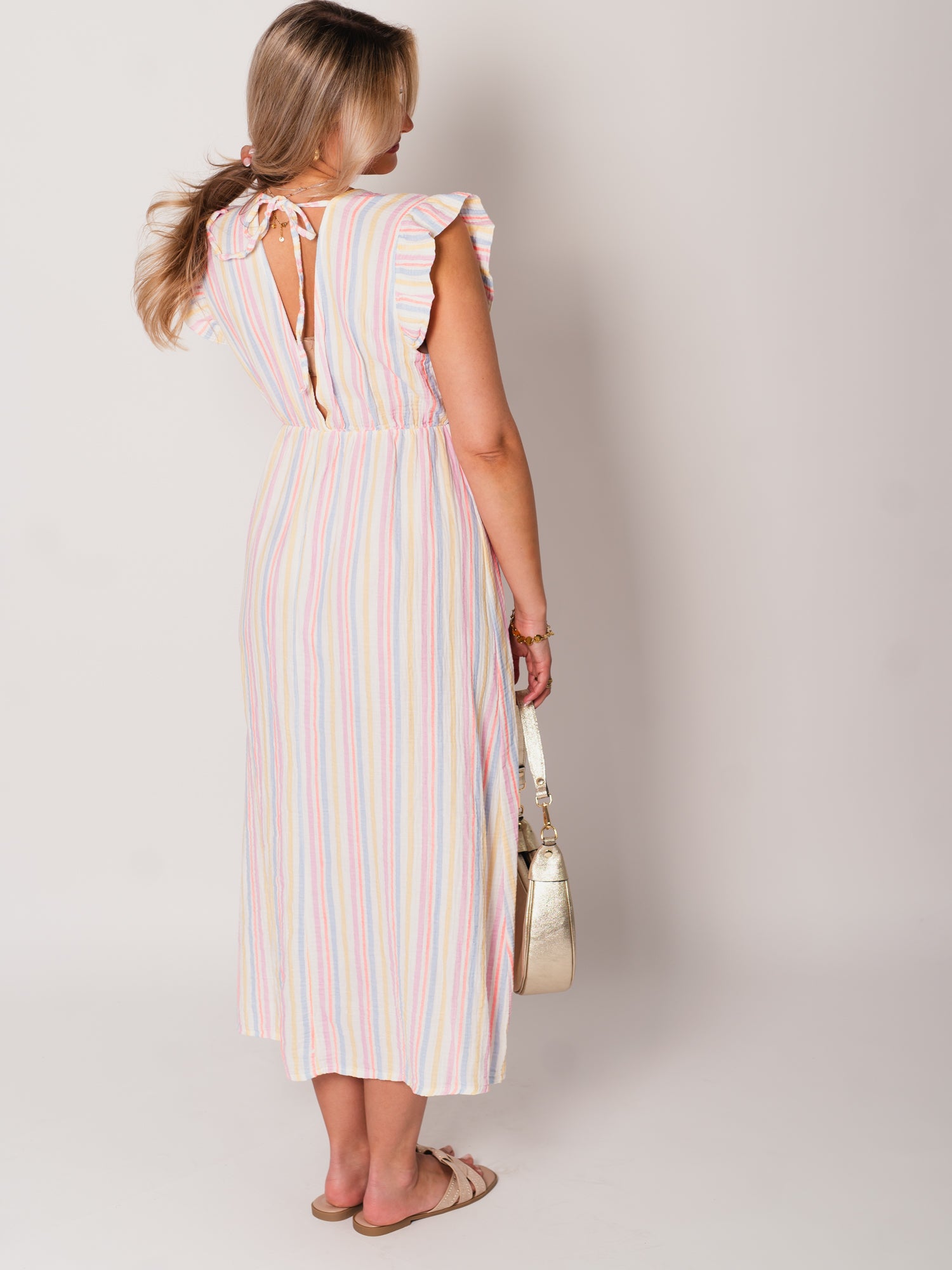 Leonora Stripes Musselin Kleid - Bunt/Blau