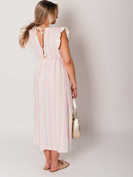 Leonora Stripes Musselin Kleid - Bunt/Blau