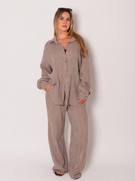 Beachy Musselin Hose -  Streifen/Braun/Taupe