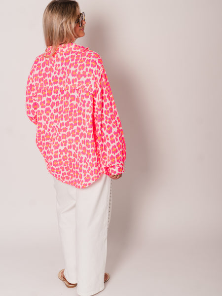 Leo Midi Waffle Bluse - Weiß/Pink/Orange