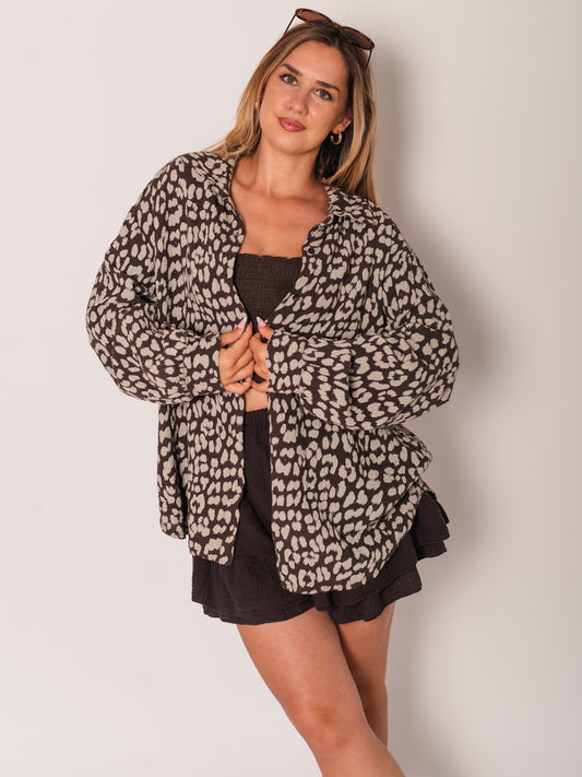 Leo Midi Waffle Bluse - Braun/Taupe