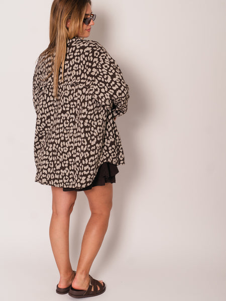 Leo Midi Waffle Bluse - Braun/Taupe