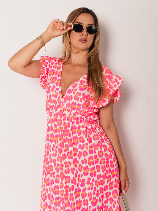 Leonora Musselin Kleid -  Leo/Pink/Weiß