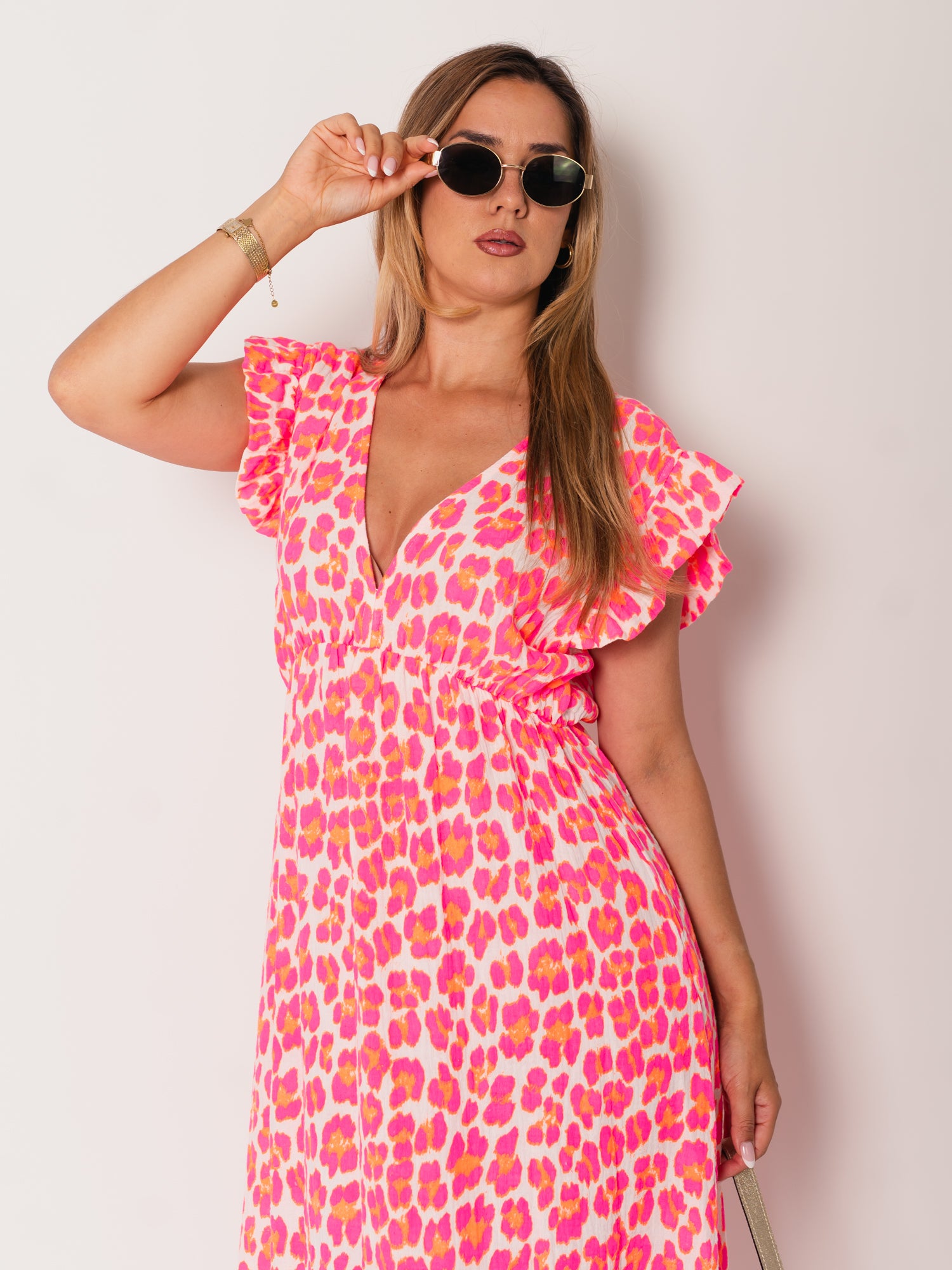 Leonora Musselin Kleid -  Leo/Pink/Weiß