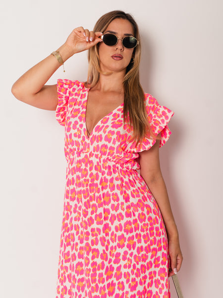 Leonora Musselin Kleid -  Leo/Pink/Weiß
