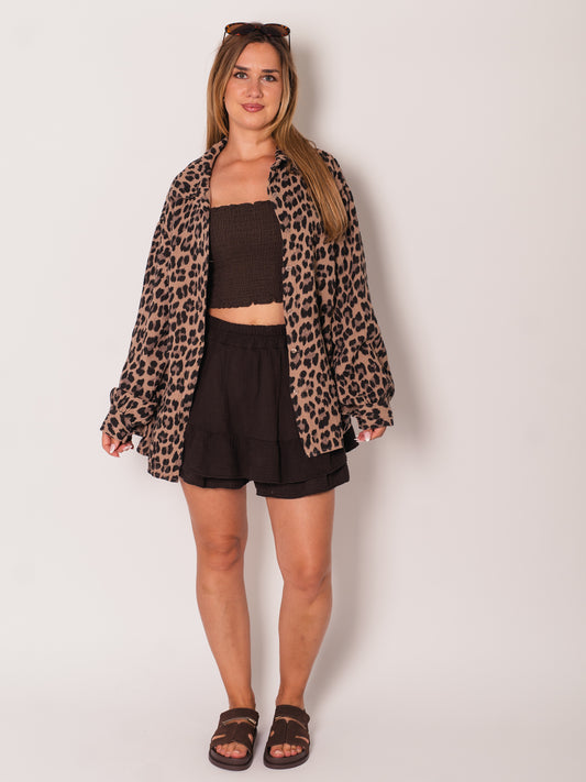 Leo Midi Waffle Bluse - Camel