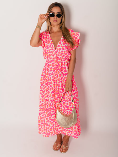 Leonora Musselin Kleid -  Leo/Pink/Weiß