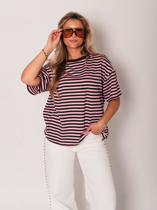 Streifen T-Shirt - Braun/Rosa