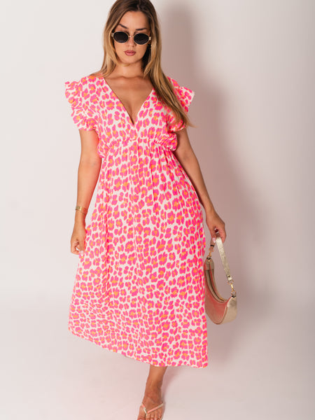 Leonora Musselin Kleid -  Leo/Pink/Weiß