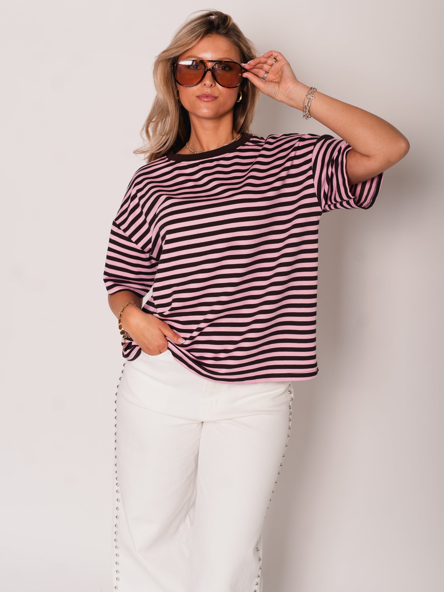 Streifen T-Shirt - Braun/Rosa