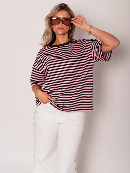 Streifen T-Shirt - Braun/Rosa