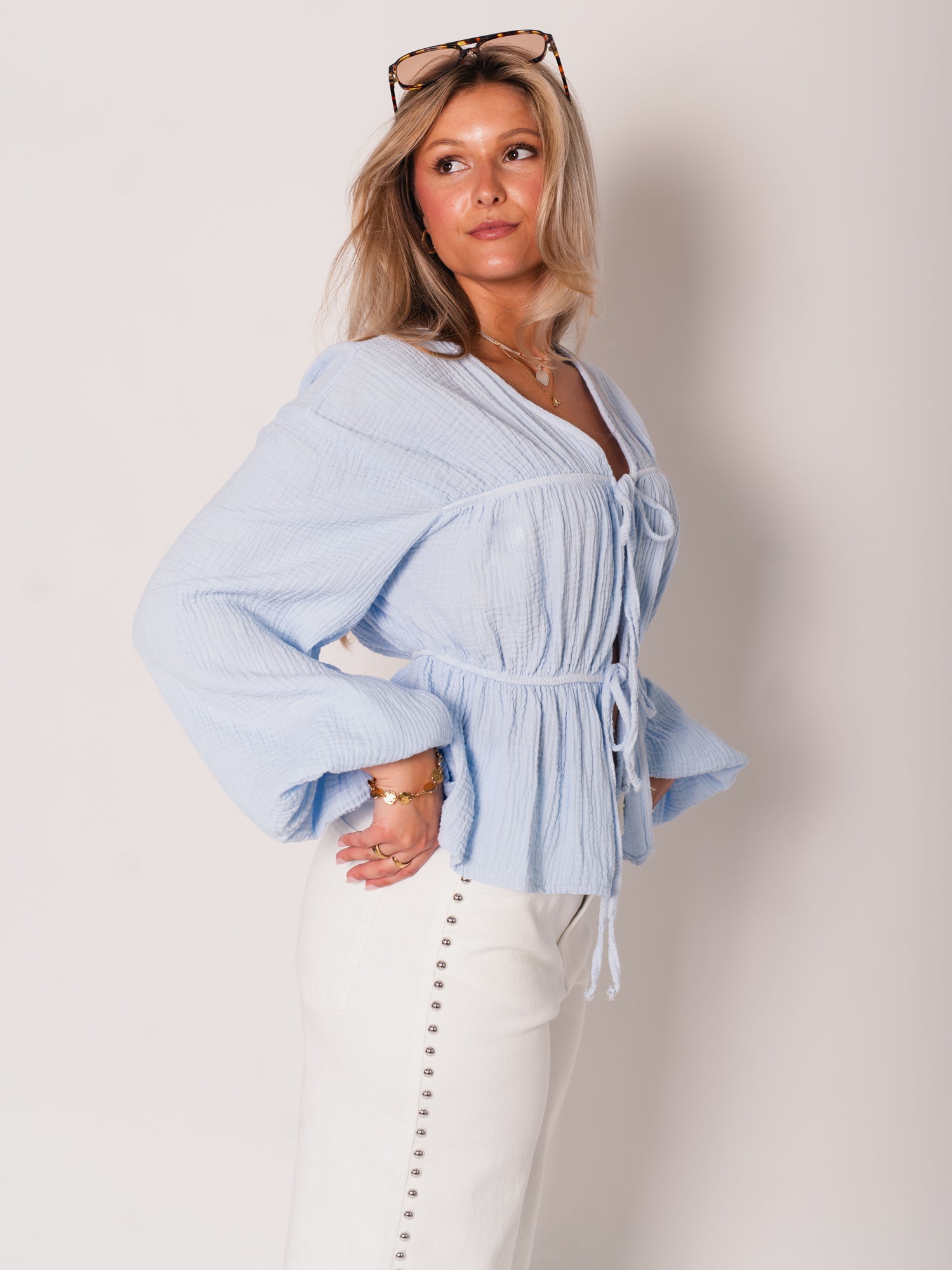 Eloise Musselin Bluse - Hellblau