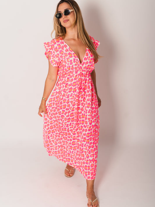Leonora Musselin Kleid -  Leo/Pink/Weiß