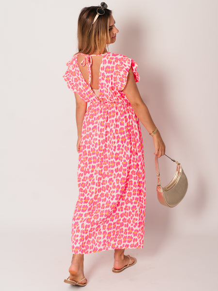 Leonora Musselin Kleid -  Leo/Pink/Weiß