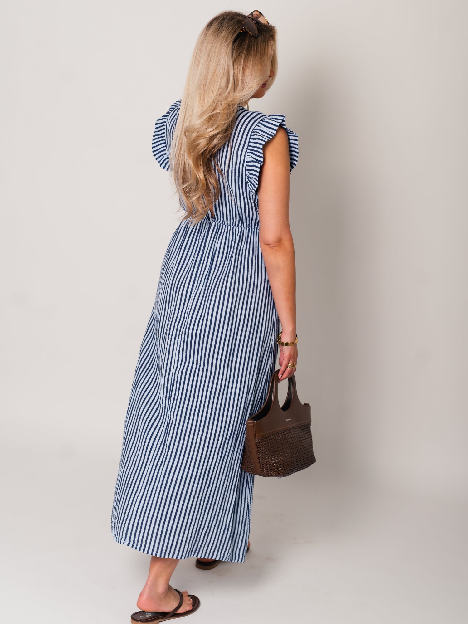 Leonora Stripes Musselin Kleid - Navy/Hellblau
