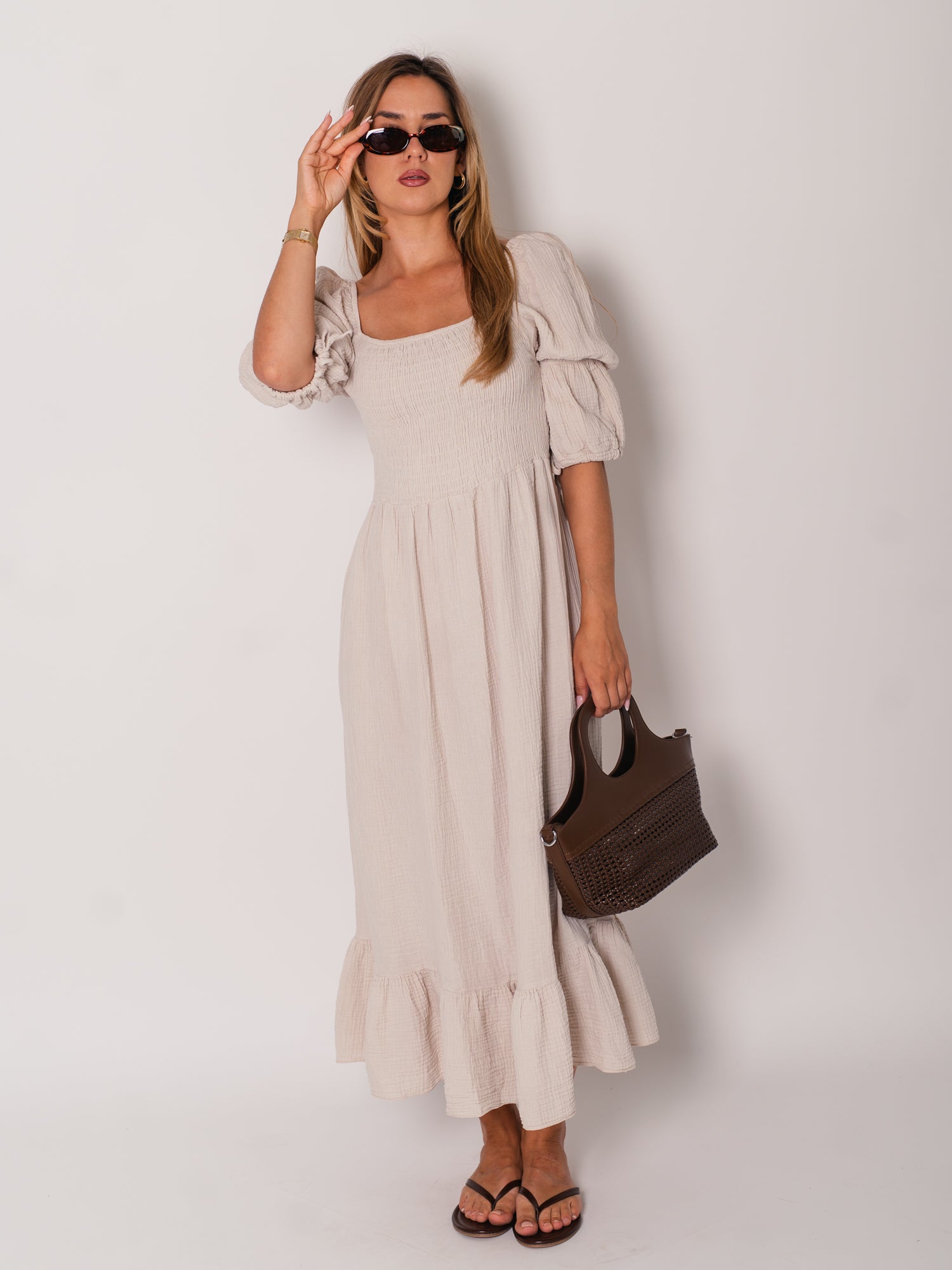 Carolina Musselin Kleid - Beige