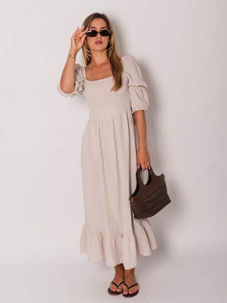 Carolina Musselin Kleid - Beige