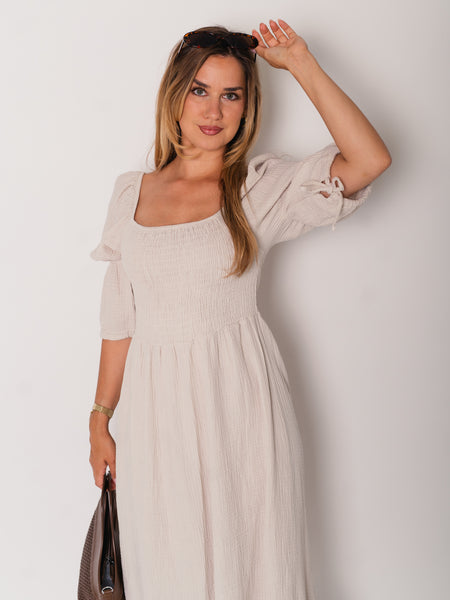 Carolina Musselin Kleid - Beige