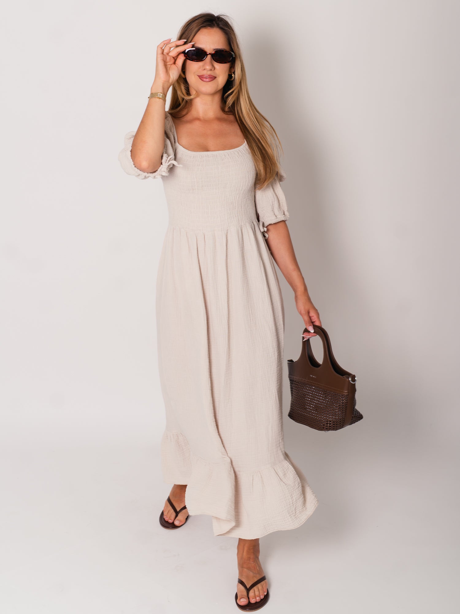 Carolina Musselin Kleid - Beige