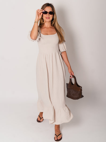 Carolina Musselin Kleid - Beige