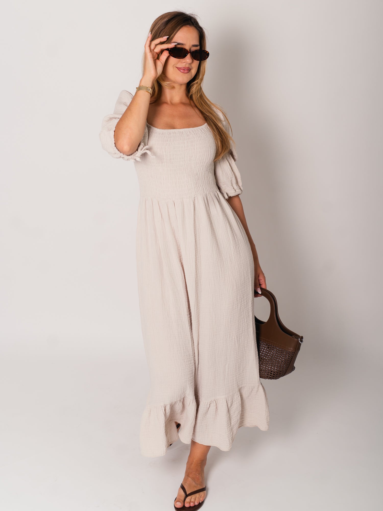 Carolina Musselin Kleid - Beige