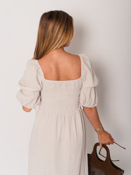 Carolina Musselin Kleid - Beige