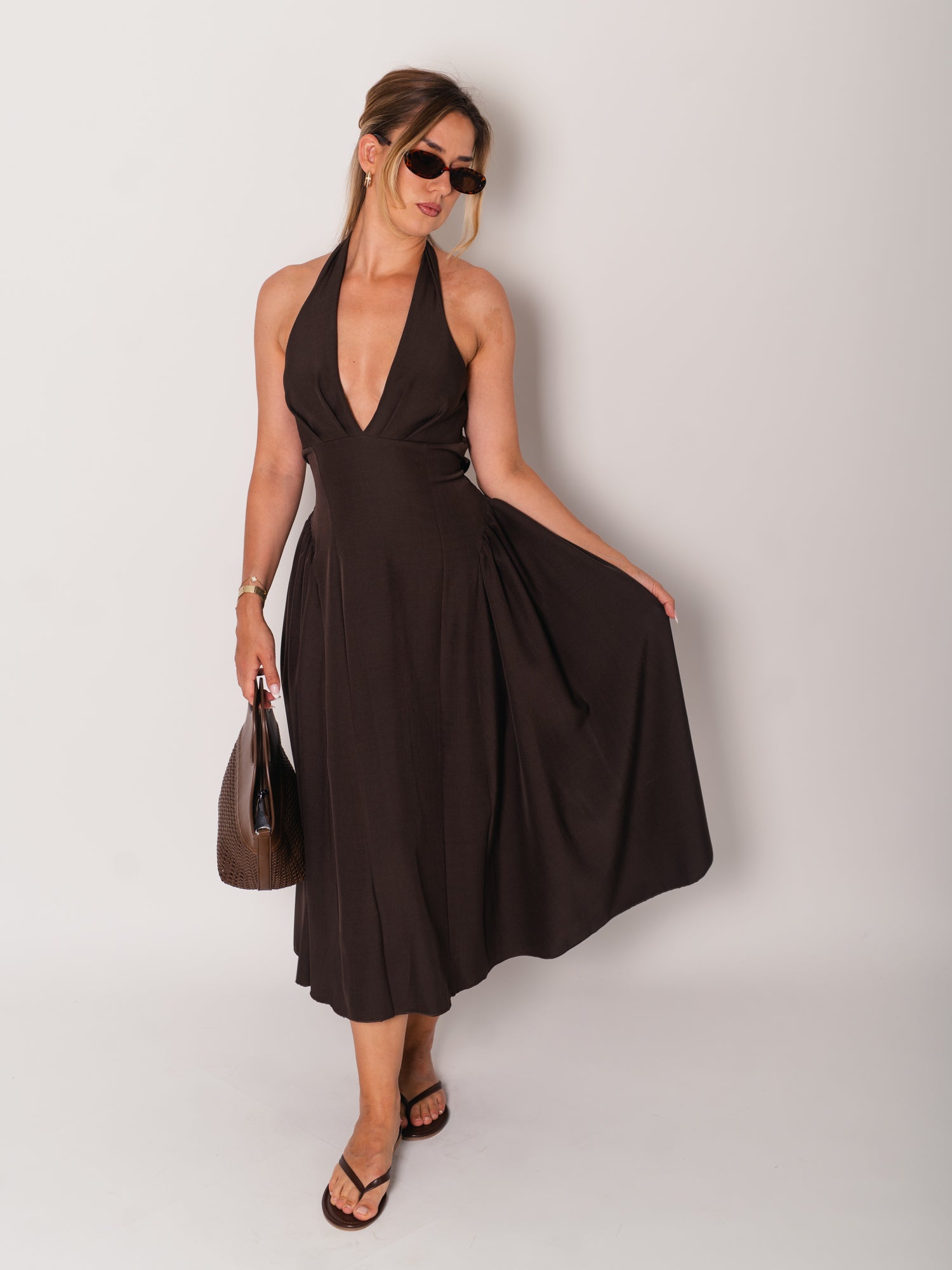 Valentina Neckholder Kleid - Espresso