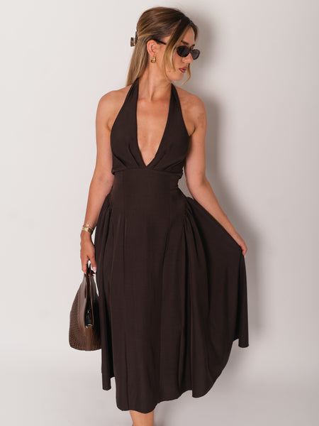 Valentina Neckholder Kleid - Espresso