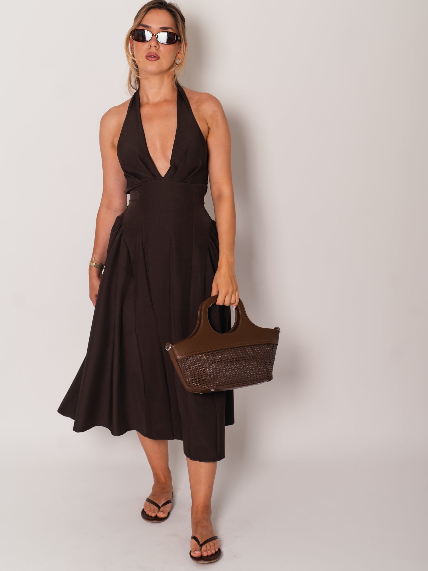 Valentina Neckholder Kleid - Espresso