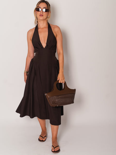 Valentina Neckholder Kleid - Espresso
