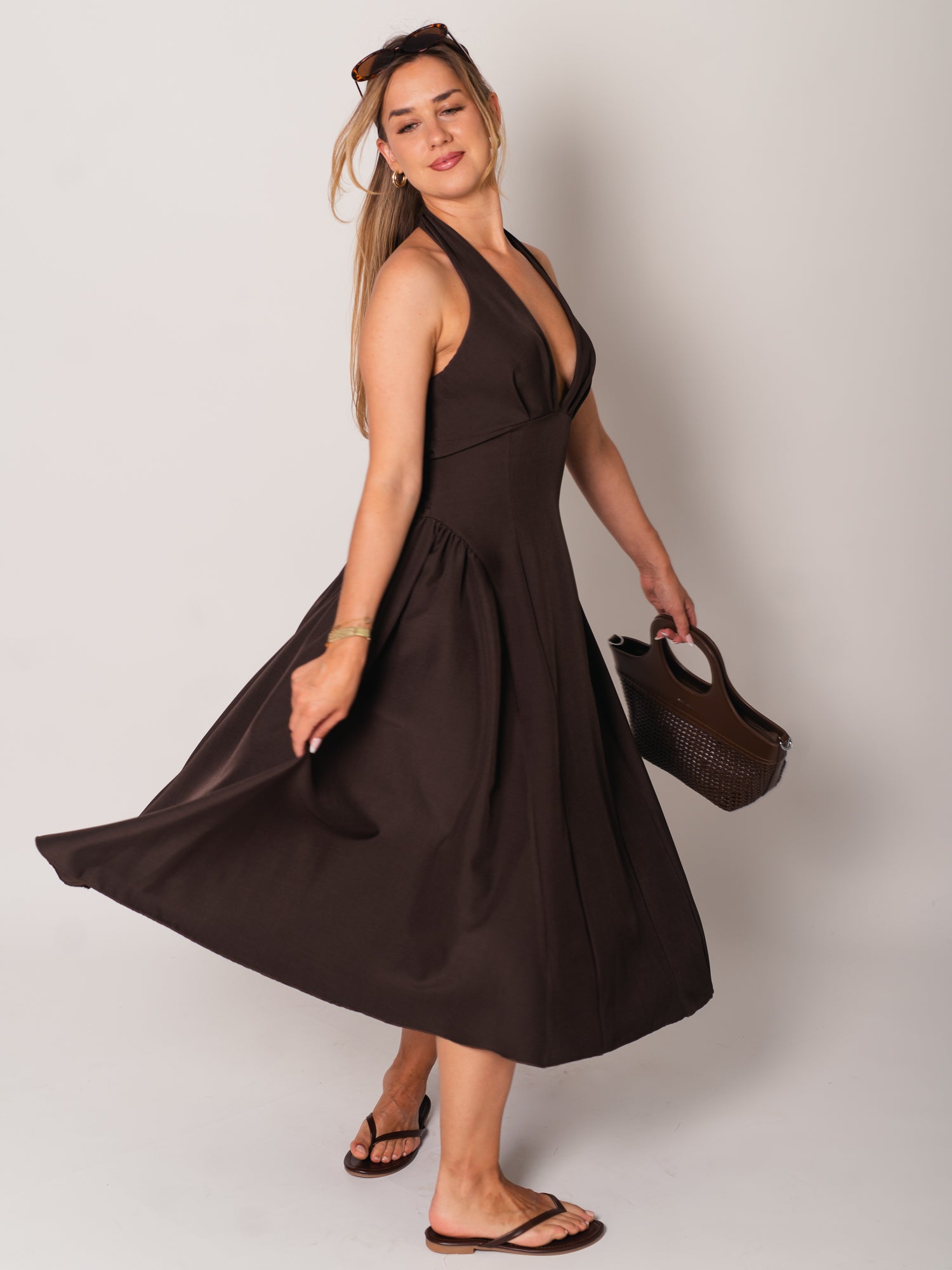 Valentina Neckholder Kleid - Espresso