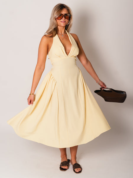 Valentina Neckholder Kleid - Butteryellow