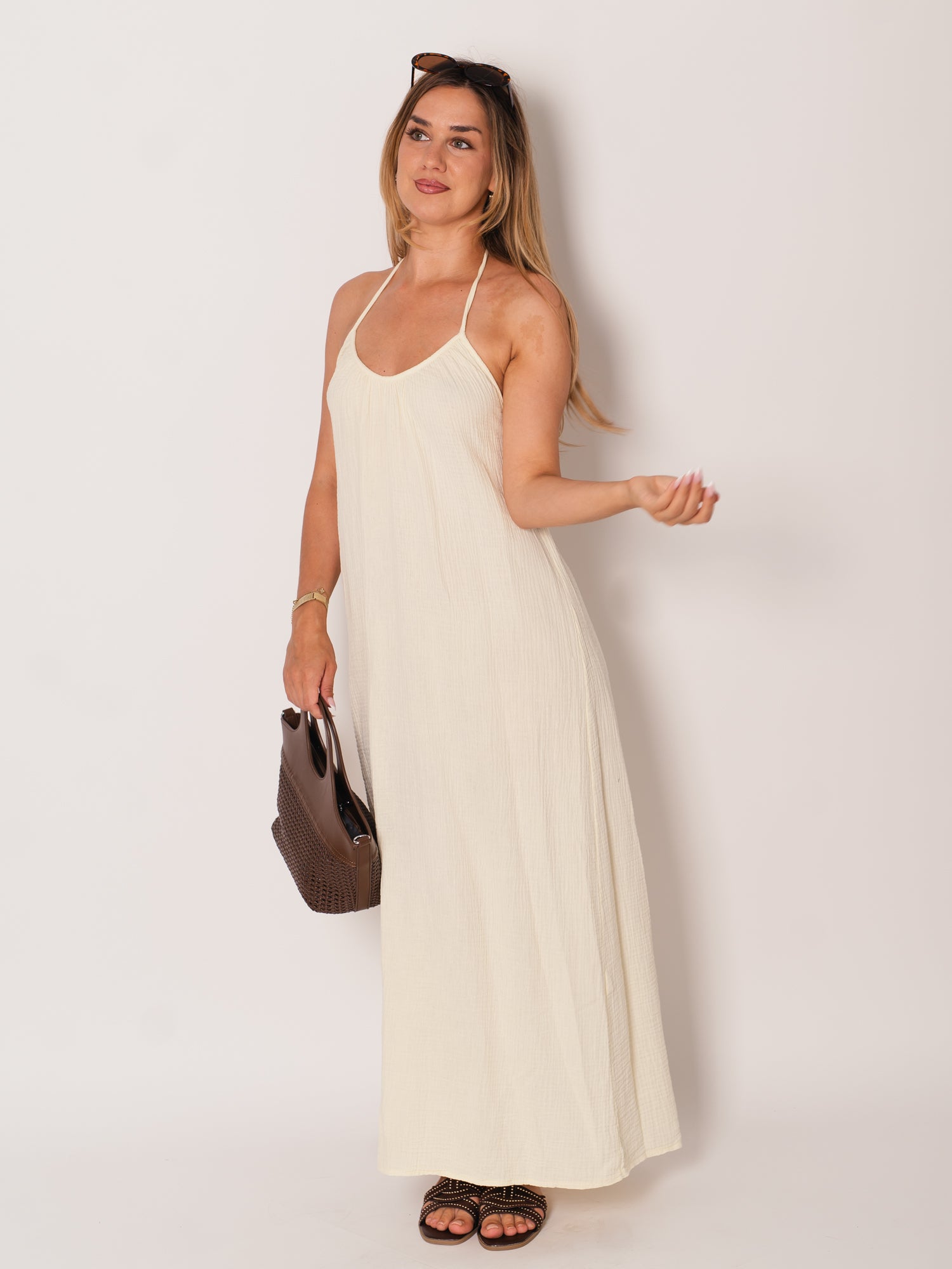 Oceane Neckholder Musselin Kleid - Butteryellow