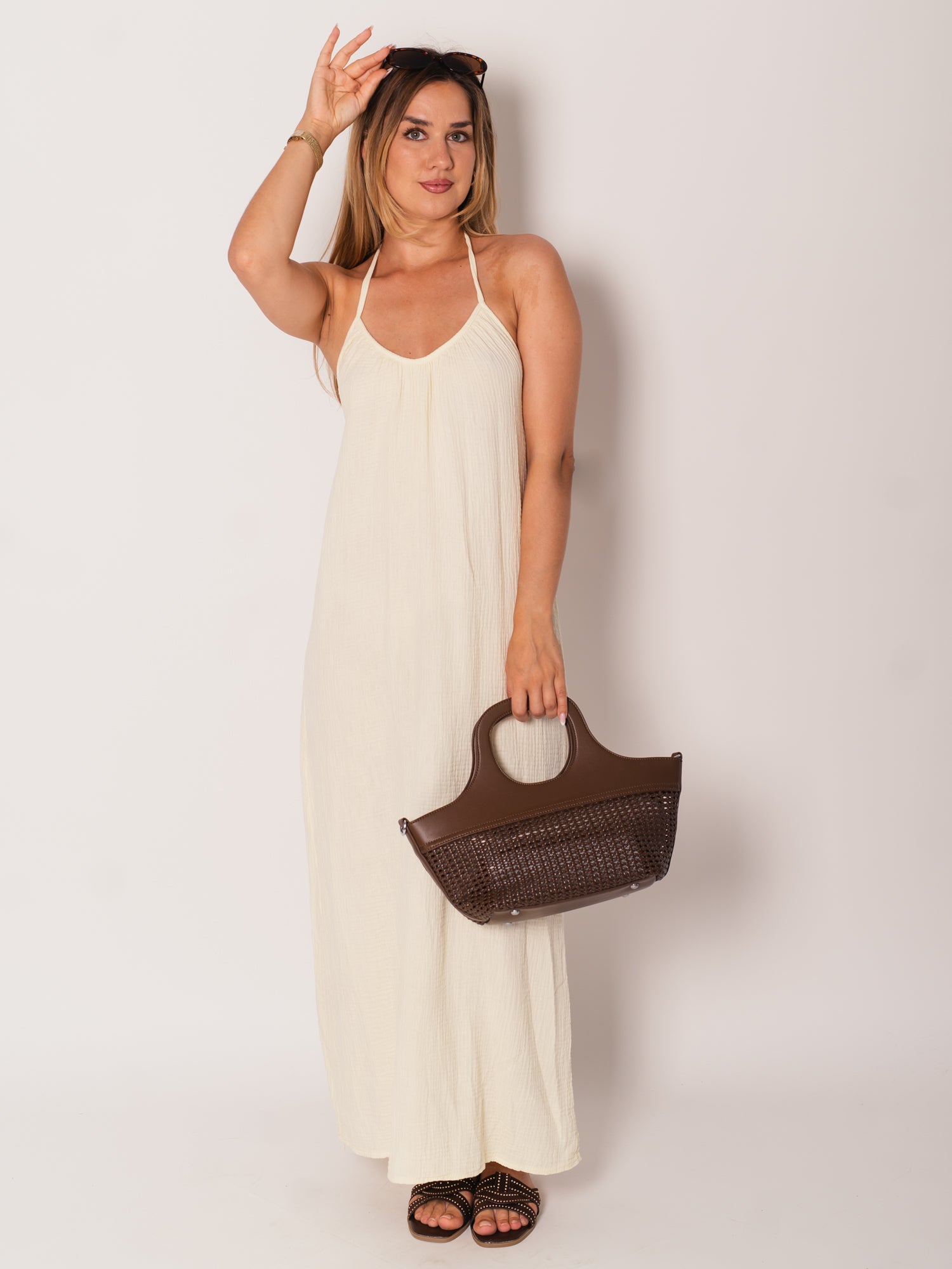 Oceane Neckholder Musselin Kleid - Butteryellow