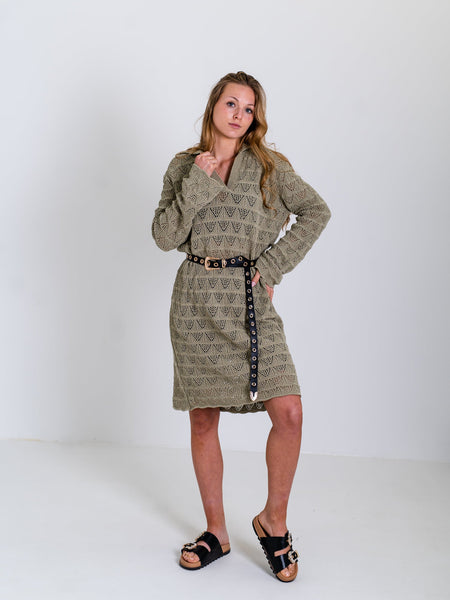B-Ware 304. Boho Häkel Kleid - Khaki