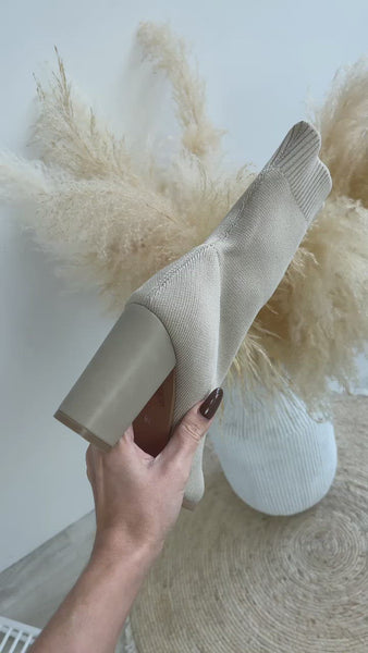 Khloe Sock Boots - Beige