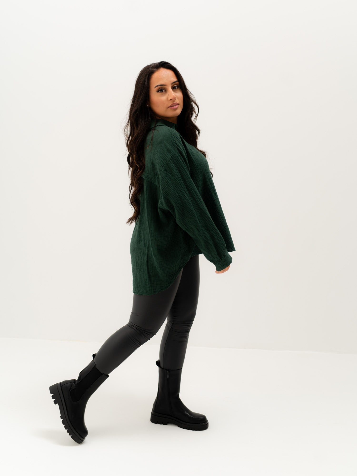 Midi Waffle Bluse - Moosgrün