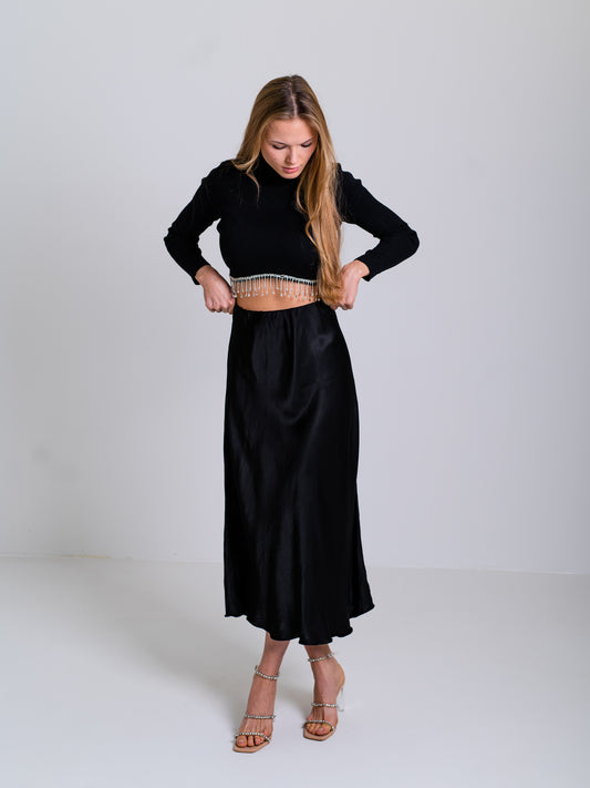 Satin Midi Rock - Schwarz