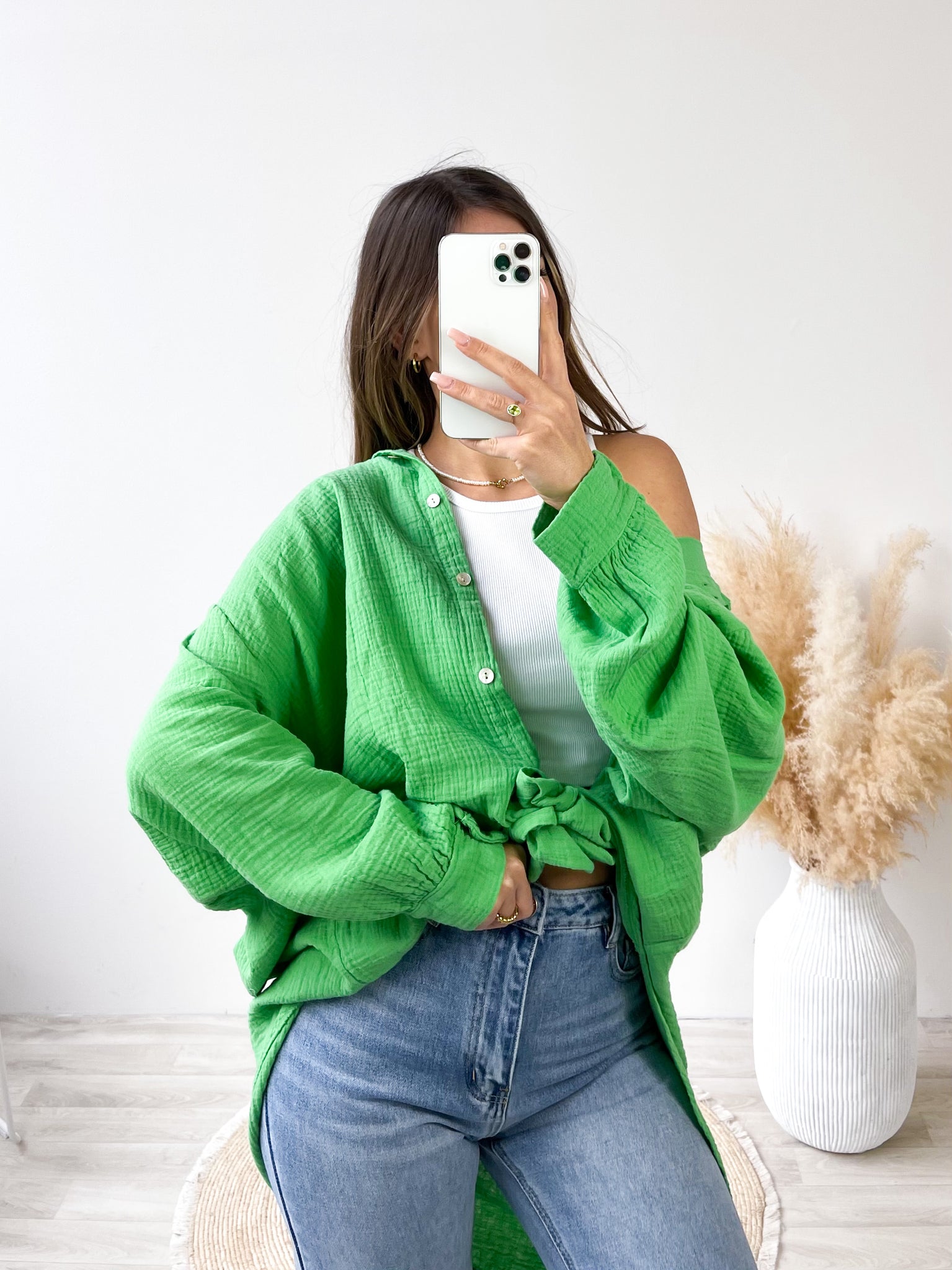 Waffle Oversize Bluse - Limegreen - Sunchild Shop