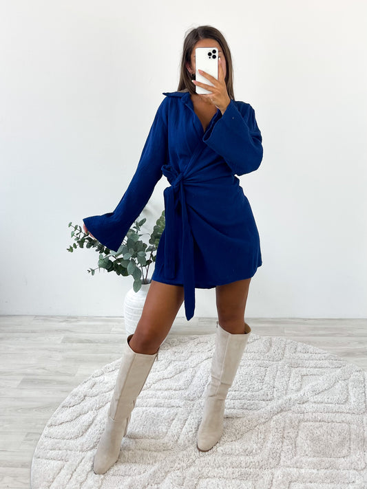Naydy Musselin Kleid - Royalblau