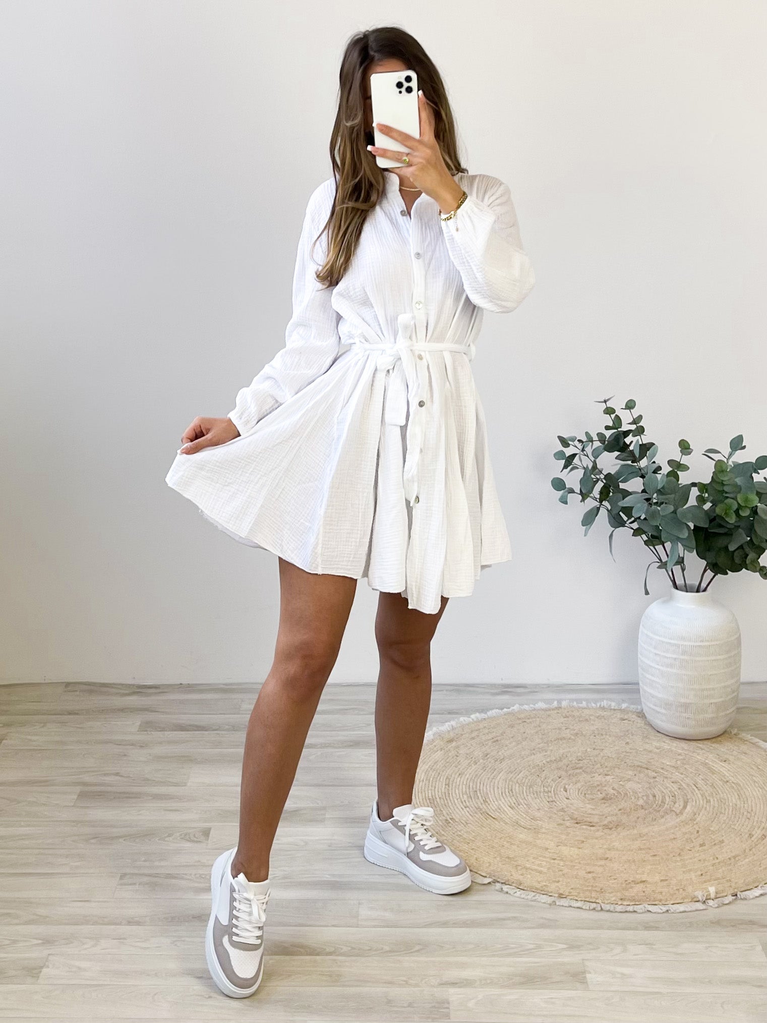 Filipa Musselin Kleid - Weiß