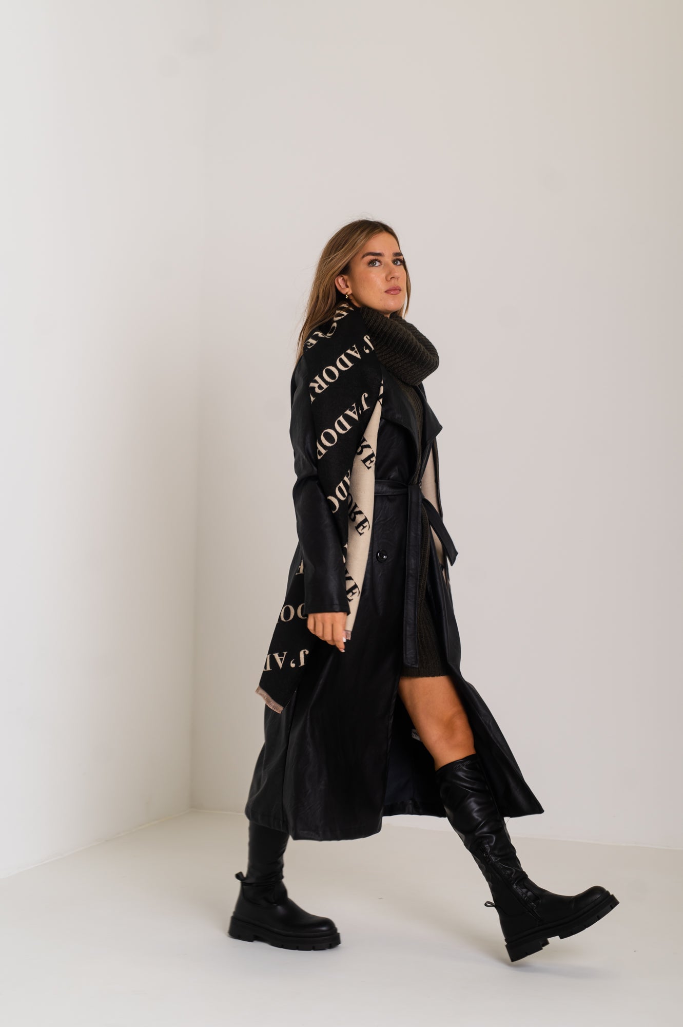 Print Schal - Schwarz/Beige