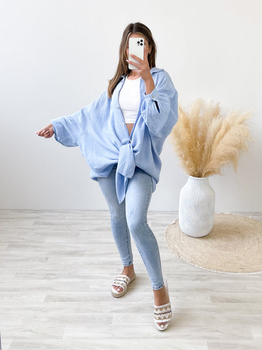 Waffle Oversize Bluse - Blau - Sunchild Shop